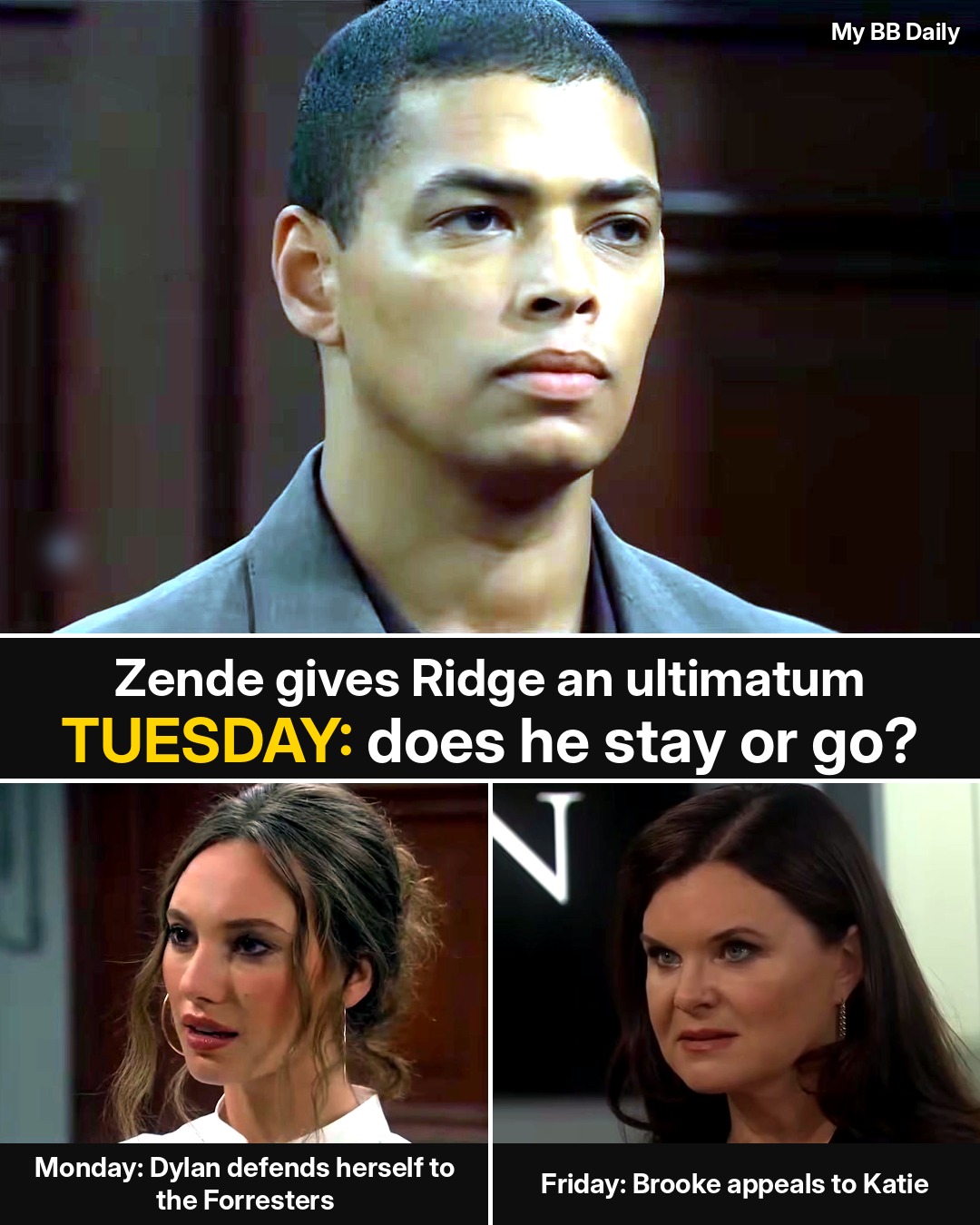 Bold and the Beautiful: Week of October 12–16 Day by Day — Zende’s Ultimatum, Dylan’s Job on the Line, and Finn Home Early